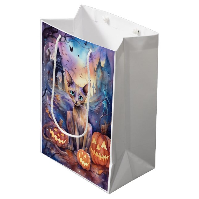 Sacola Para Presentes Média Halloween Abyssinian Cat Com Bompkins (Frente inclinada)