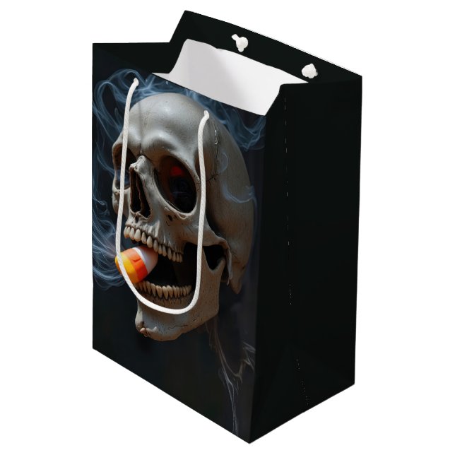 Sacola Para Presentes Média Halloween Birthday Skull Fumando um milho doce (Frente inclinada)