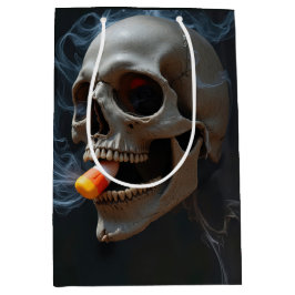 Sacola Para Presentes Média Halloween Birthday Skull Fumando um milho doce