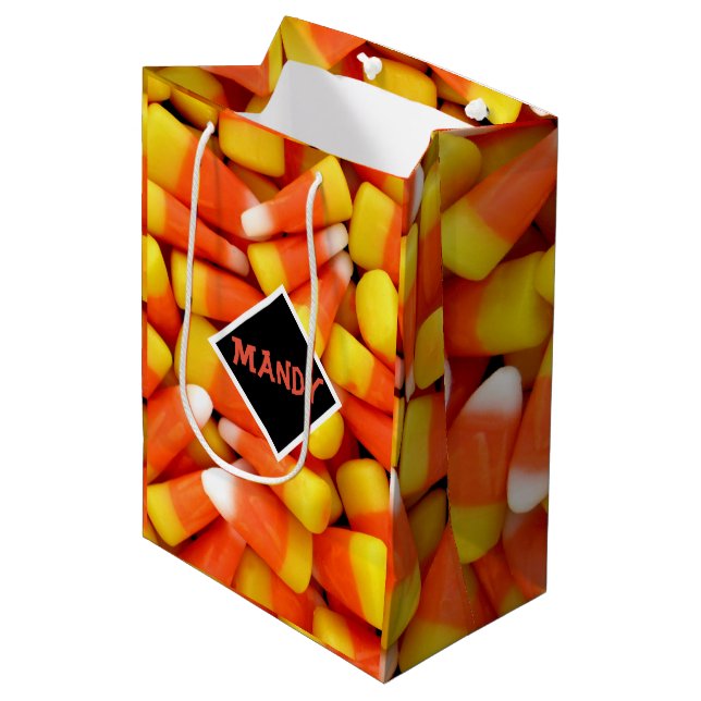 Sacola Para Presentes Média Halloween Candy Corn Personalize (Frente inclinada)