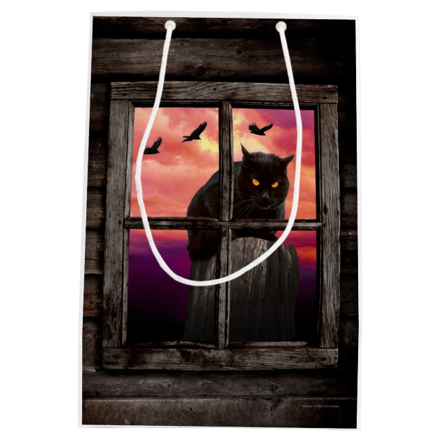 Sacola Para Presentes Média Halloween Cat (Verso)