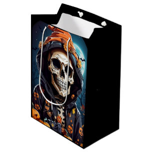 Sacola Para Presentes Média Halloween de esqueleto assustador