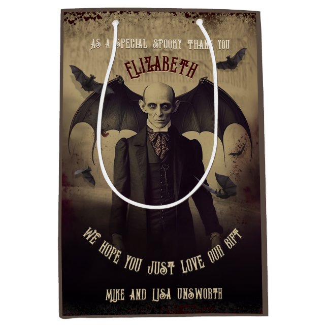 Sacola Para Presentes Média Halloween Gótico Vitoriano Drácula (Frente)