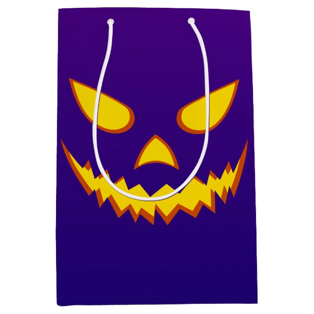 Sacola Para Presentes Média Halloween Grinning Face Jack o Lanterna Pumpkin (Frente)