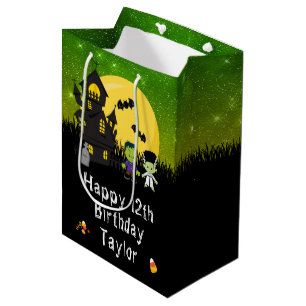 Sacola Para Presentes Média Halloween Happy Birthday Monstros Green