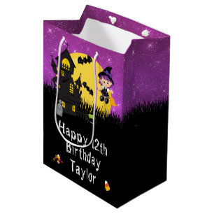 Sacola Para Presentes Média Halloween Happy Birthday Witthday Roxo