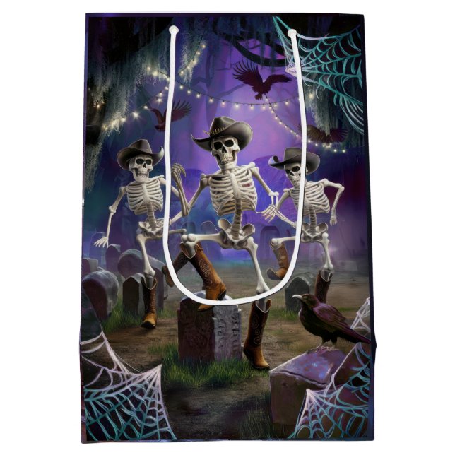 Sacola Para Presentes Média Halloween Hoedown Throwdown, Skeletons Dançantes (Verso)