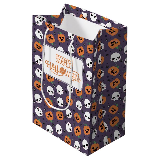 Sacola Para Presentes Média Halloween Kawaii Pattern (Frente inclinada)