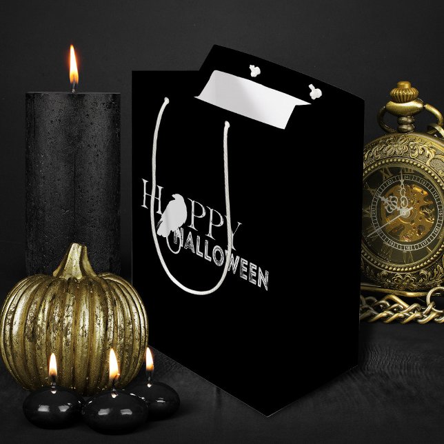 Sacola Para Presentes Média Halloween Moderno De Adultos Brancos E Pretos (black and white elegant Halloween treats gift bag)