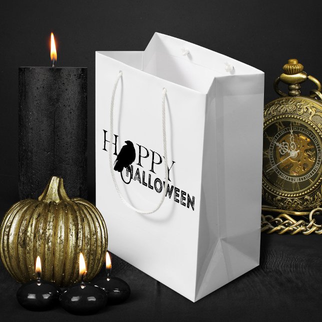 Sacola Para Presentes Média Halloween Moderno De Adultos Brancos E Pretos (black and white elegant Halloween treats gift bag)