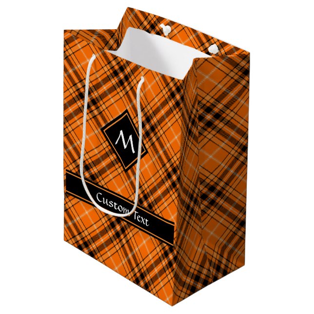 Sacola Para Presentes Média Halloween Orange Tartan (Frente inclinada)