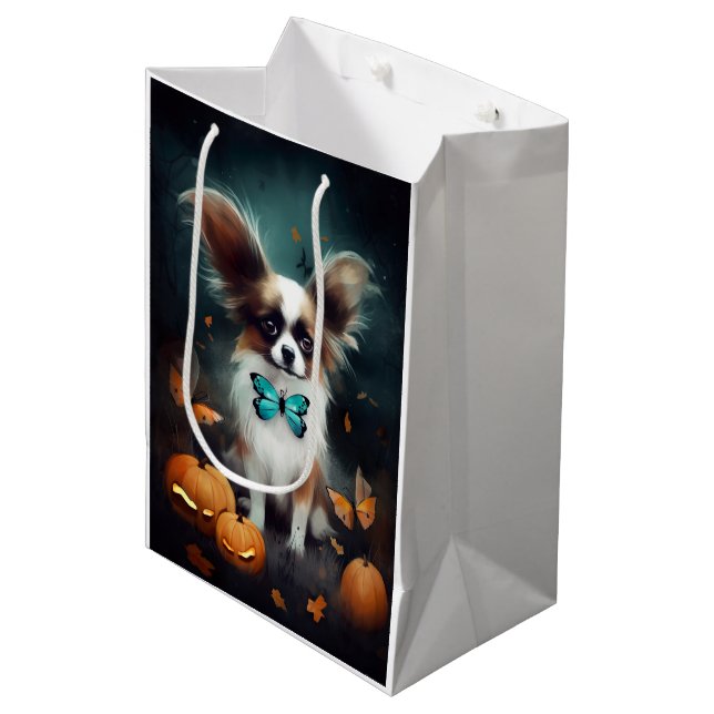 Sacola Para Presentes Média Halloween Papillon Com Pumpkins Assustado (Frente inclinada)