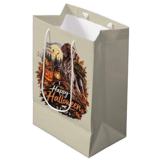 Sacola Para Presentes Média Halloween Pointer Alemão de Caça  (Frente inclinada)