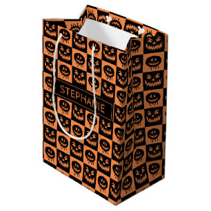 Sacola Para Presentes Média Halloween Pumpkin Face Ghost Spooky Patterno