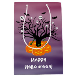 Sacola Para Presentes Média Halloween Pumpkin Jack o’ Lanterna Árvore Morto