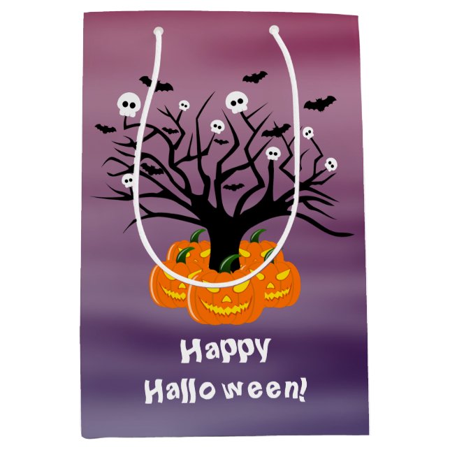 Sacola Para Presentes Média Halloween Pumpkin Jack o’ Lanterna Árvore Morto (Frente)