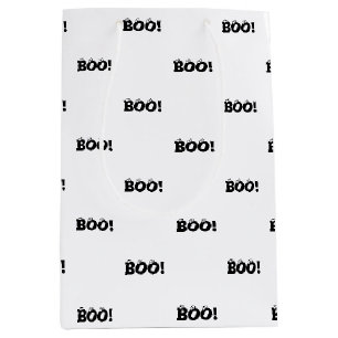 Sacola Para Presentes Média Halloween Scary Boo! padrão branco preto no globo