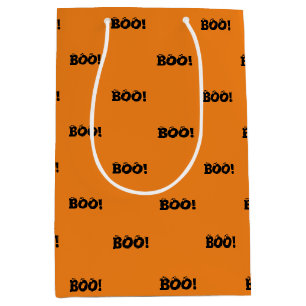 Sacola Para Presentes Média Halloween Scary Boo! padrão laranja preto no glob