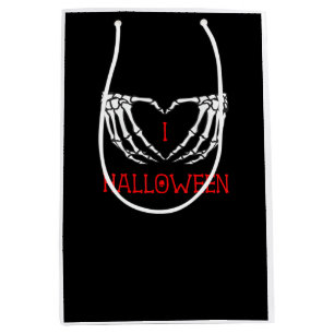 Sacola Para Presentes Média Halloween Skeleton Mãos Formando Coração Gótica