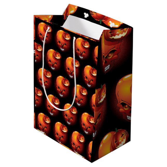 Sacola Para Presentes Média Halloween Skull e Pumpkin (Verso inclinado)