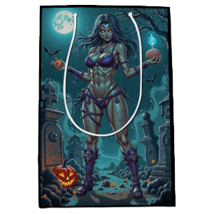 Sacola Para Presentes Média Halloween Treat ou Zombie Namorada w Cérebros