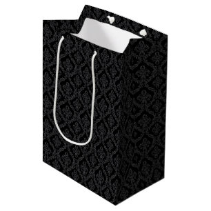 Sacola Para Presentes Média Halloween Victorian Black Brocade Damask
