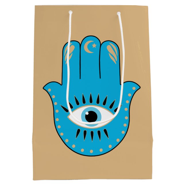 Sacola Para Presentes Média Hamsa Mão Grego Mau Olho Azul (Verso)