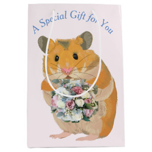 Sacola Para Presentes Média Hamster segurava um buquê de Namorados editável