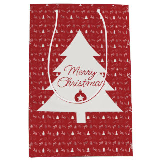 Sacola Para Presentes Média Hand-Drawn Festive Red & White Christmas