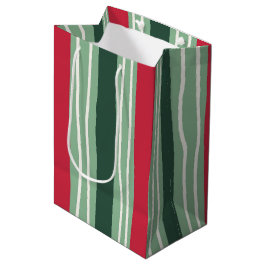Sacola Para Presentes Média Hand Drawn Red and Green Striped Holiday