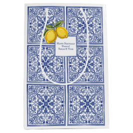 Sacola Para Presentes Média Hand-painted Italian Tiles Amalfi Blue & Lemons