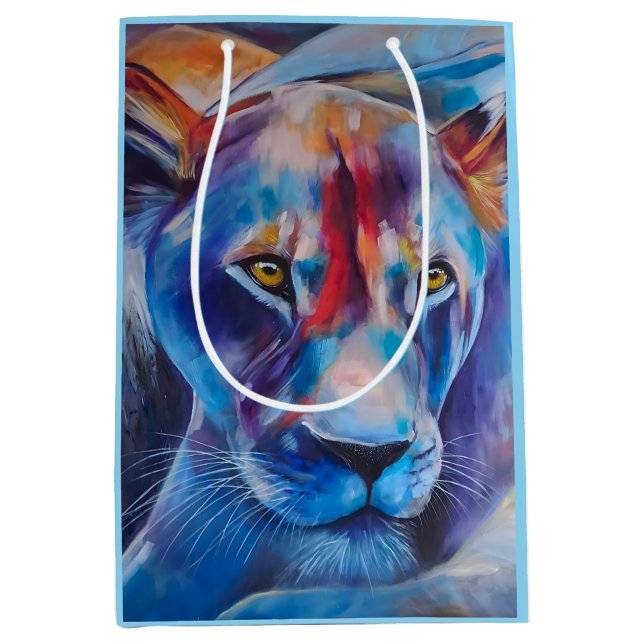 Sacola Para Presentes Média Hand Painted Wild Cat Portrait (Frente)