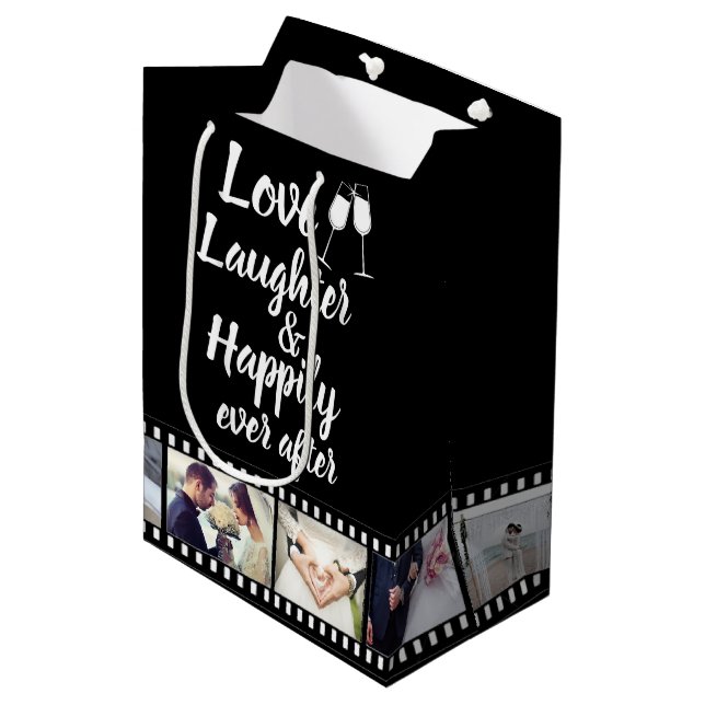 Sacola Para Presentes Média Happily Ever After Quote Custom Photo Reel (Frente inclinada)