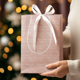 Sacola Para Presentes Média Happy Anniversary Script with Name Dusty Rose