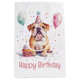 Sacola Para Presentes Média Happy Birthday English Bulldog