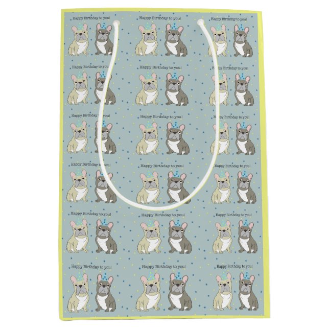 Sacola Para Presentes Média Happy birthday French, bulldog (Frente)