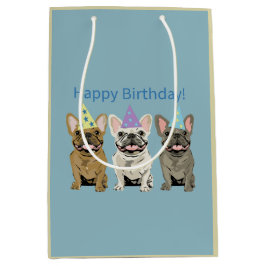 Sacola Para Presentes Média Happy Birthday! French Bulldogs