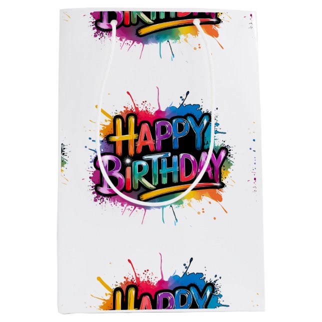 Sacola Para Presentes Média Happy Birthday Gift Bag Design (Frente)