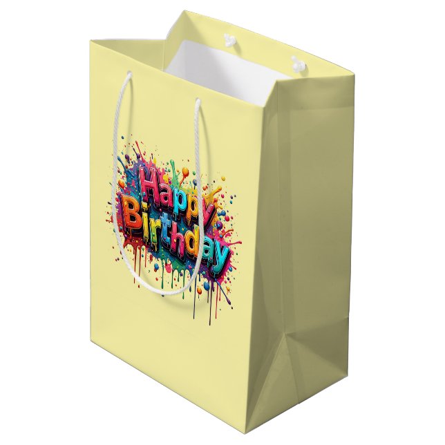 Sacola Para Presentes Média Happy Birthday Gift Bag Design (Verso inclinado)