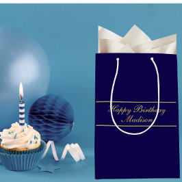 Sacola Para Presentes Média Happy Birthday Script Name Blue Gold
