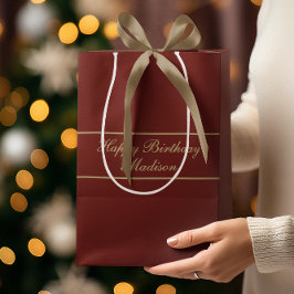 Sacola Para Presentes Média Happy Birthday Script Name Burgundy Gold