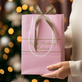 Sacola Para Presentes Média Happy Birthday Script Name Powder Pink Gold