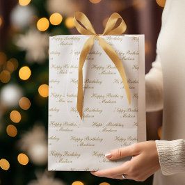 Sacola Para Presentes Média Happy Birthday Script Name White Gold