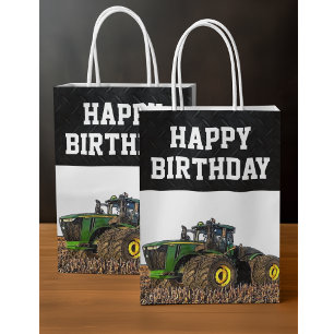 Sacola Para Presentes Média Happy Birthday Tractor Farm Equipment Agriculture