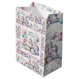 Sacola Para Presentes Média Happy Birthday Unicorn Themed