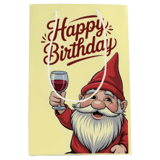 Sacola Para Presentes Média "Happy Birthday" Wine-Toasting Gnome