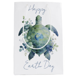 Sacola Para Presentes Média Happy Earth Day Turtle Design