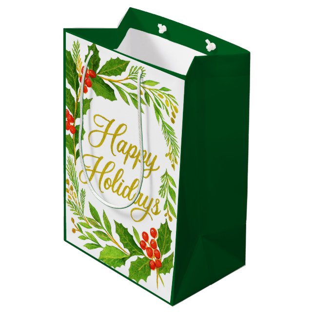 Sacola Para Presentes Média 'Happy Holidays' Gift Bag (Verso inclinado)