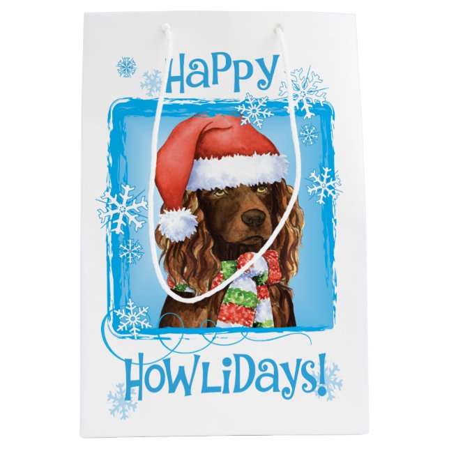 Sacola Para Presentes Média Happy Howlidays Boykin Spaniel (Frente)