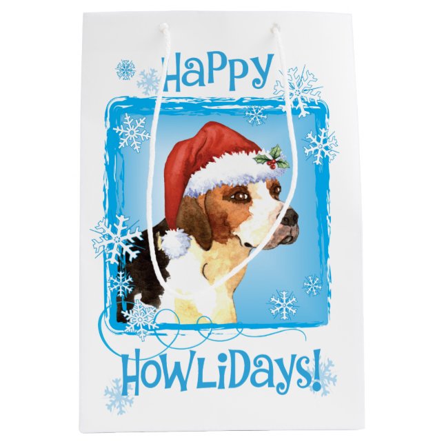 Sacola Para Presentes Média Happy Howlidays Inglês Foxhound (Frente)